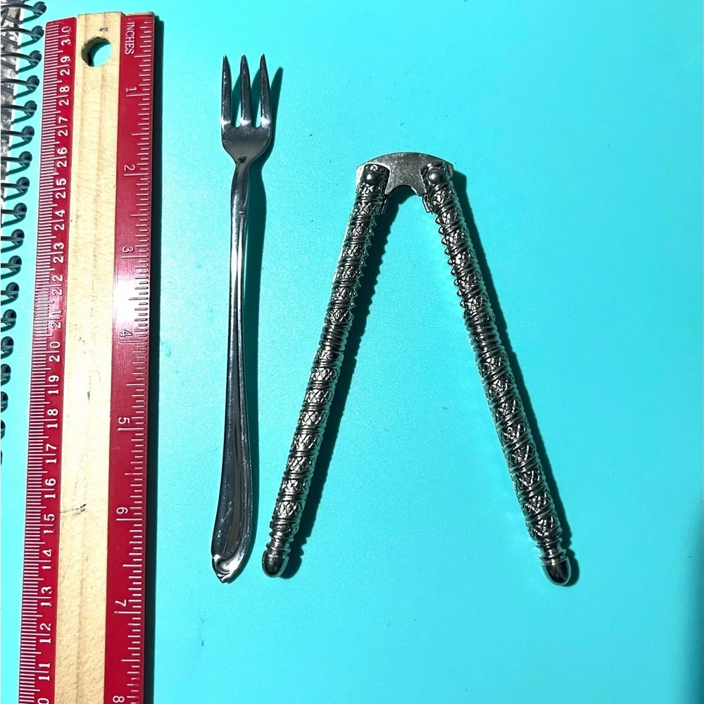 VTG   Lot 3 Metal Handheld Nut Crackers  and 4 Small Forks